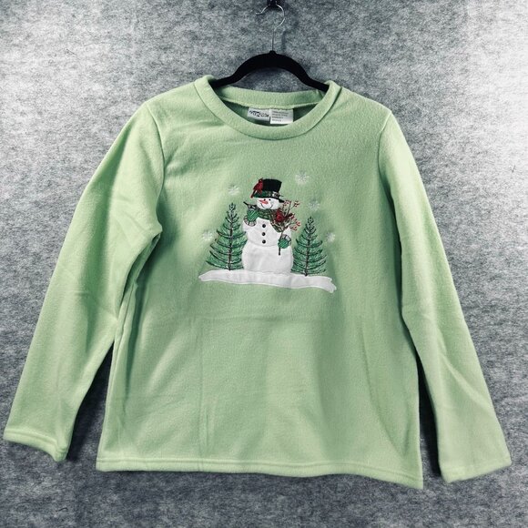 Christmas Womens Size M Snowman Fleece Top Holidays NWOT Embroidered Soft - Picture 2 of 8